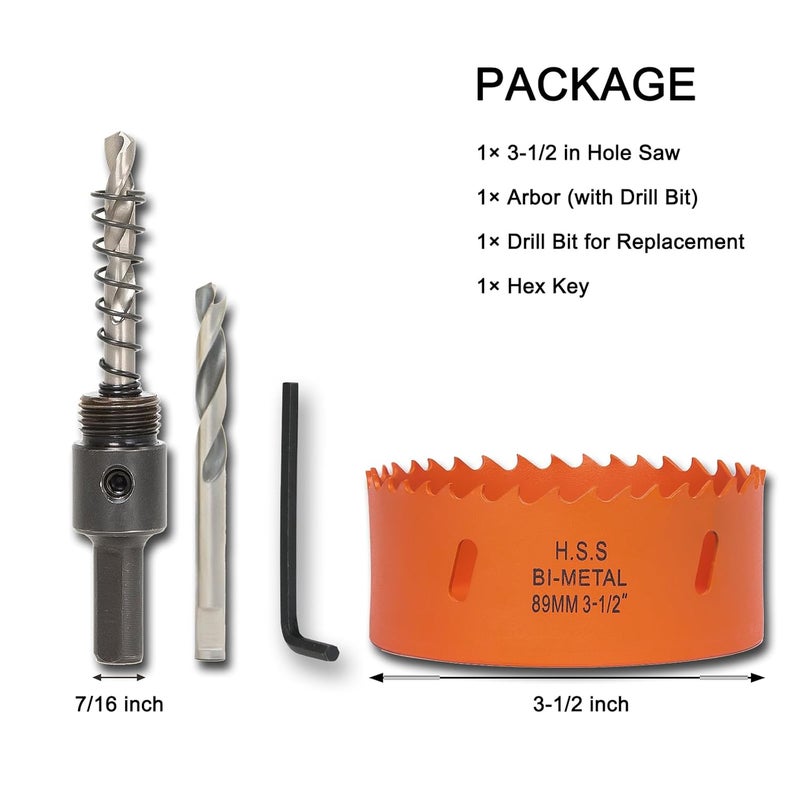 VIKITON 3.5 inch Hole Saw with Arbor for Metal Wood Plastic, 3-1/2 in Bimetal Hole Cutter for Different Project with Smooth and Flat Drilling Edge, Fast Chip Removal - Image 2